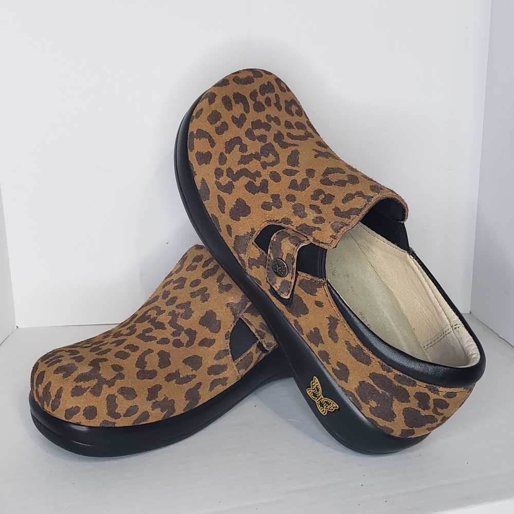 Alegria by PG Lite Black Leather Floral Women's Shoes Size 37 (US 6.5)